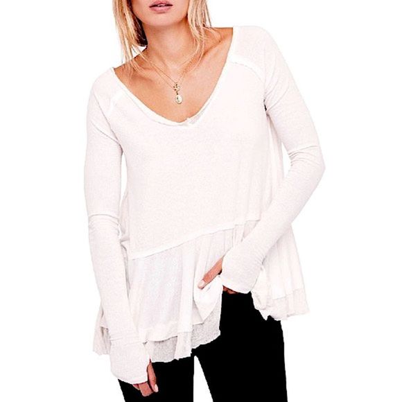 NWOT Free People Tangerine Long Sleeve Tee - White SIZE M - Picture 1 of 9